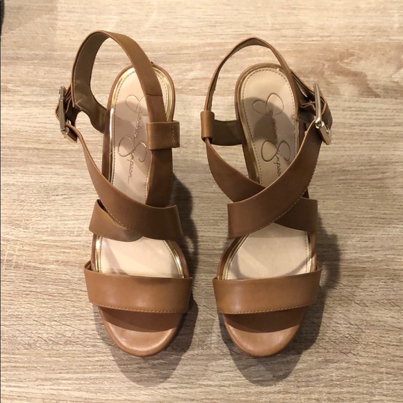 Jessica Simpson - Tan leather wedge heels - sz 8 - Picture 1 of 6